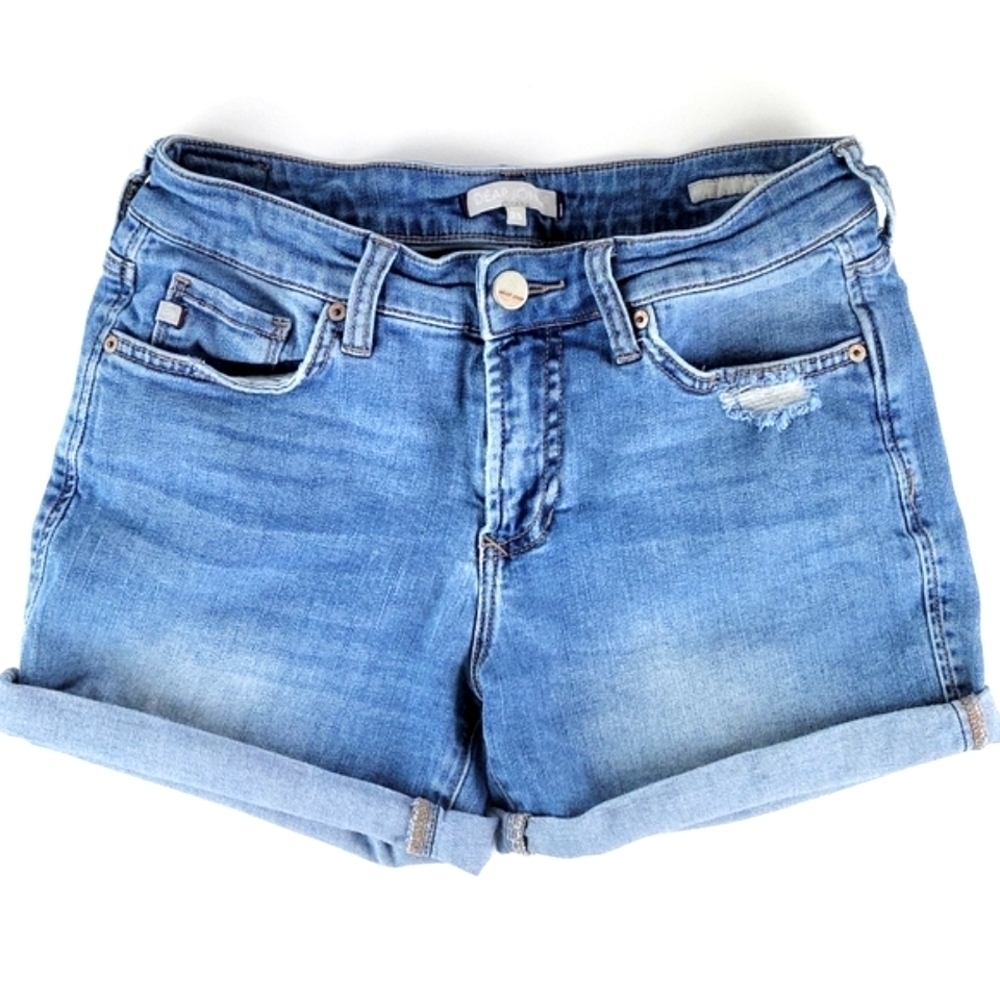 Dear John Ava Roll-Up Jean Short Light Wash Distressed Stretch Denim